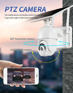 كاميرا مراقبة بالطاقة الشمسية 4G بجودة تصوير عالية بشريحة بيانات استشعار الحركة تصوير ليلي كاميرا طاقة شمسية