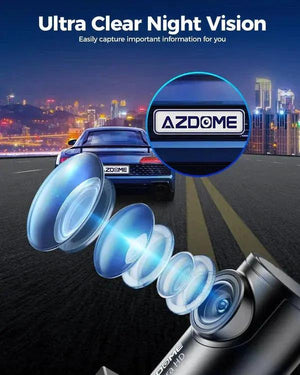 كاميرا داش كام ازدوم AZDOME M300S 4K أمامية وخلفية، واي فاي GPS 5.8G للسيارات، بطاقة ذاكرة سعة 64 جيجابايت مجانية، تحكم صوتي، رؤية ليلية داش كام
