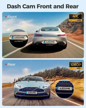 كاميرا داش كام ازدوم AZDOME M300S 4K أمامية وخلفية، واي فاي GPS 5.8G للسيارات، بطاقة ذاكرة سعة 64 جيجابايت مجانية، تحكم صوتي، رؤية ليلية داش كام
