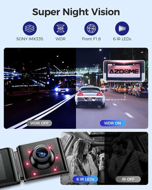 ازدوم داش كام Azdome M550 MAX 4K 3CH ماكس 3 كاميرات أمامية وخلفية وداخلية واي فاي رؤية ليلية جي بي اس مستشعرحوادث نظام تحديد مسار شاشة ركن السيارة داش كام امازون افضل أحسن أرخص عروض