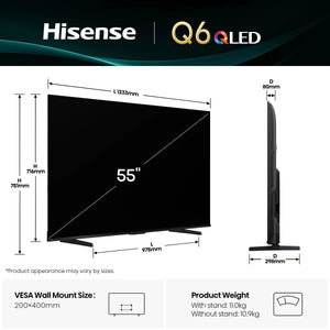 تلفزيون هايسنس Q6 QLED 4K - 55/65/75 بوصة - بذكاء الاصطناعي دولبي فيوجن Dolby Vision Atmos - AI Upscaler - تحكم صوتي Q6Q 55inch 3 - 7 ايام تلفزيونات وشاشات