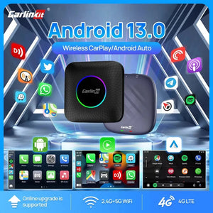 صندوق تلفاز أندرويد13 كارلينكيت كاربلاي أيه آي بوكس بلس لاسلكي ليد كاربلاي 128 جيجا بايت 8 - صندوق تلفاز أندرويد أوتو لاسلكي 4G ليوتيوب نتفليكس Carlinkit اكسسوارات السيارات