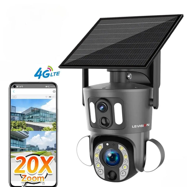 يو بوكس كاميرا 4G شريحة بيانات بطاقة الشمسية خارجية مراقبة بشاشة مزدوجة ، 20X زوم  كامرتين كاشف حركة ، تتبع بالذكاء الاصطناعي تتبع الأنسان كيبل 3 متر لوحة منفصلة sweety1