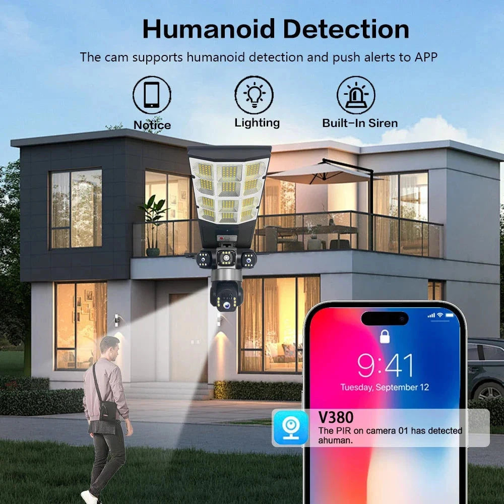 كاميرا إنارة شارع بالطاقة الشمسية 4G - 15MP زووم 10X ثلاث عدسات تتبع حركي مقاومة للماء - Solar Street Light Camera sweety1 كاميرات مراقبة