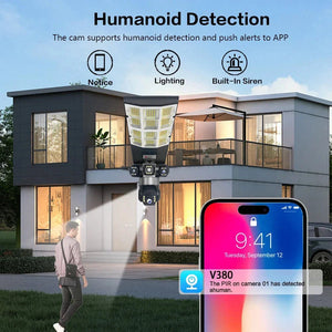 كاميرا إنارة شارع بالطاقة الشمسية 4G - 15MP زووم 10X ثلاث عدسات تتبع حركي مقاومة للماء - Solar Street Light Camera sweety1 كاميرات مراقبة