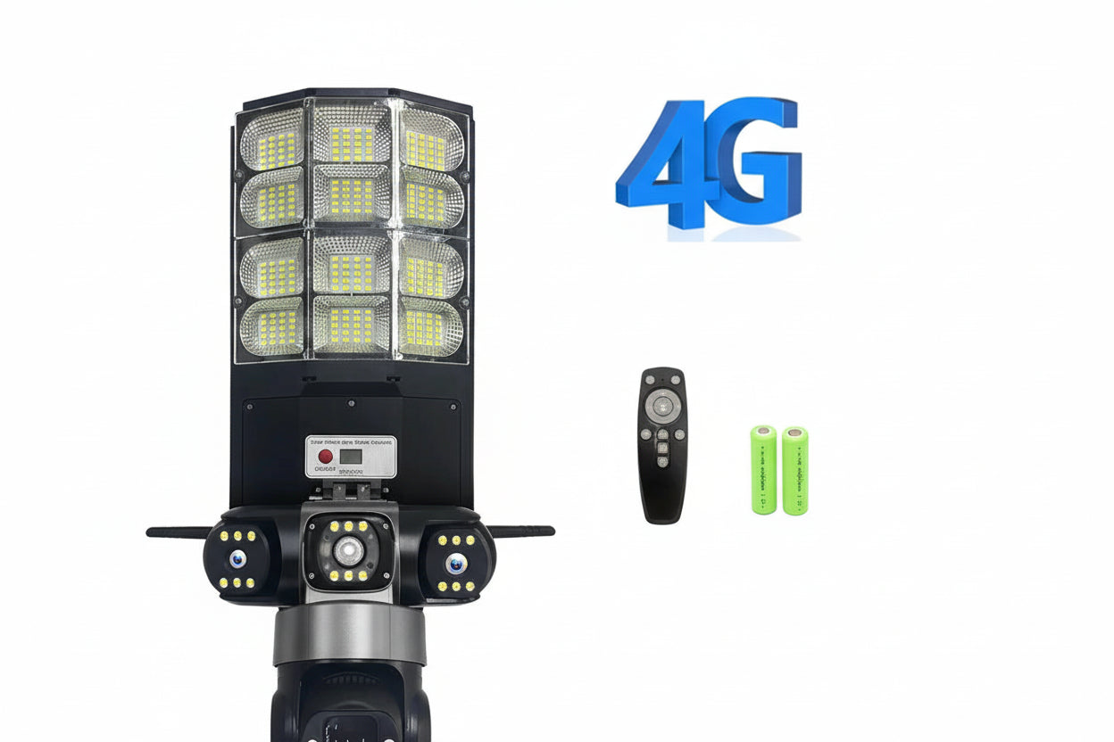 كاميرا إنارة شارع بالطاقة الشمسية 4G - 15MP زووم 10X ثلاث عدسات تتبع حركي مقاومة للماء - Solar Street Light Camera sweety1 كاميرات مراقبة