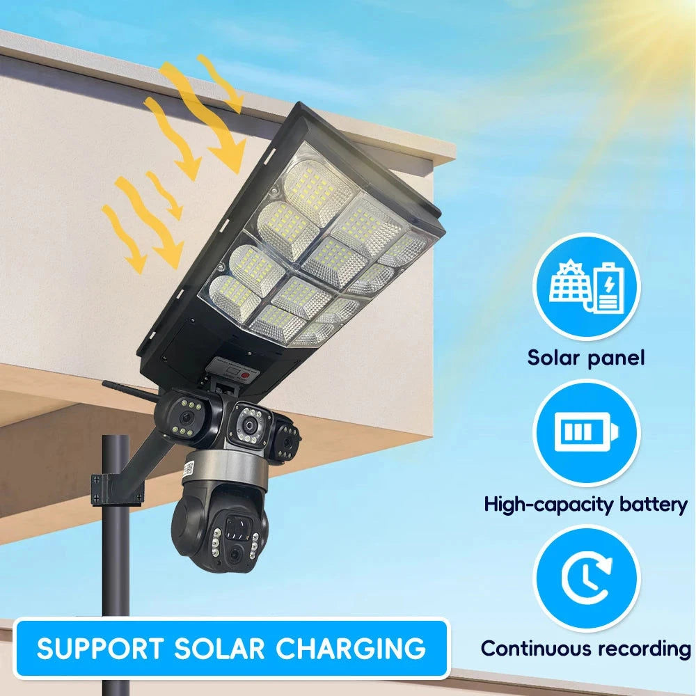 كاميرا إنارة شارع بالطاقة الشمسية 4G - 15MP زووم 10X ثلاث عدسات تتبع حركي مقاومة للماء - Solar Street Light Camera sweety1 كاميرات مراقبة