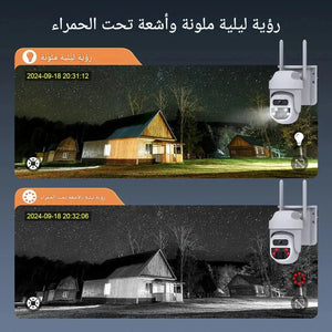 كاميرا مراقبة خارجية بالطاقة الشمسية 4G بشريحة بيانات PTZ دوران 360 درجة كشف حركة PIR صوت ثنائي رؤية ليلية ملونة مقاومة للماء IP65 بطارية مدمجة تخزين سحابي Solar Security Camera كاميرات مراقبة