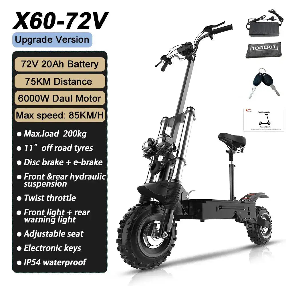 سكوتر كهربائي 6000W محرك مزدوج - بطارية ليثيوم 30AH - سرعة 85 كم/س - إطار 11 بوصة sweety1 دراجات ووسائل نقل كهربائية