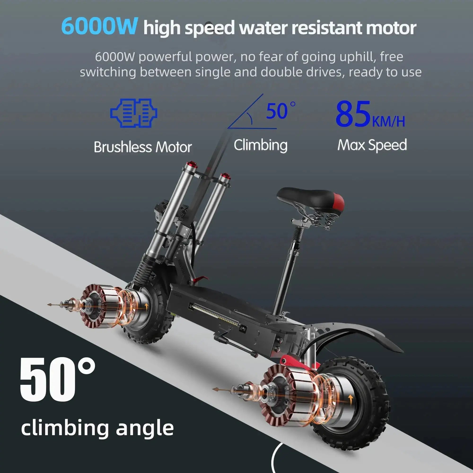 سكوتر كهربائي 6000W محرك مزدوج - بطارية ليثيوم 30AH - سرعة 85 كم/س - إطار 11 بوصة دراجات ووسائل نقل كهربائية