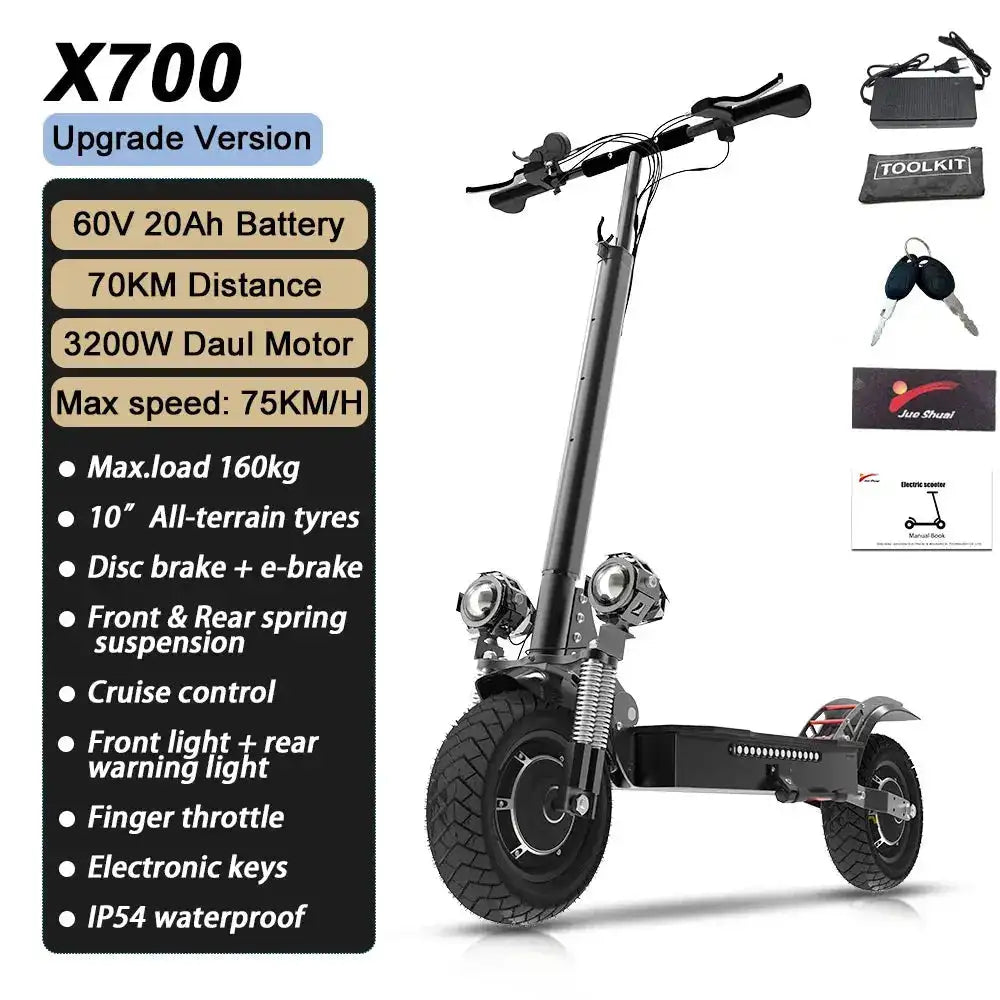 سكوتر كهربائي 6000W محرك مزدوج - بطارية ليثيوم 30AH - سرعة 85 كم/س - إطار 11 بوصة 3200W 60V 20A خلال 3 -4 ايام دراجات ووسائل نقل كهربائية