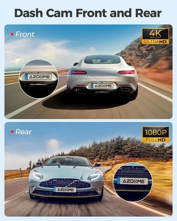 كاميرا داش كام ازدوم AZDOME M300S 4K أمامية وخلفية، واي فاي GPS 5.8G للسيارات، بطاقة ذاكرة سعة 64 جيجابايت مجانية، تحكم صوتي، رؤية ليلية داش كام