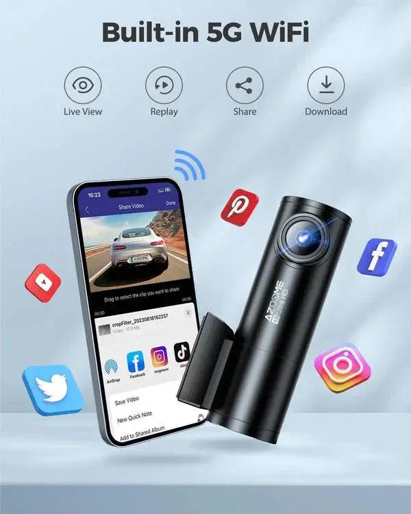 كاميرا داش كام ازدوم AZDOME M300S 4K أمامية وخلفية، واي فاي GPS 5.8G للسيارات، بطاقة ذاكرة سعة 64 جيجابايت مجانية، تحكم صوتي، رؤية ليلية داش كام