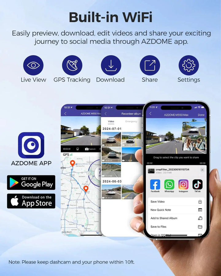ازدوم داش كام مع واي فاي وتطبيق Azdome Dash Cam WiFi 