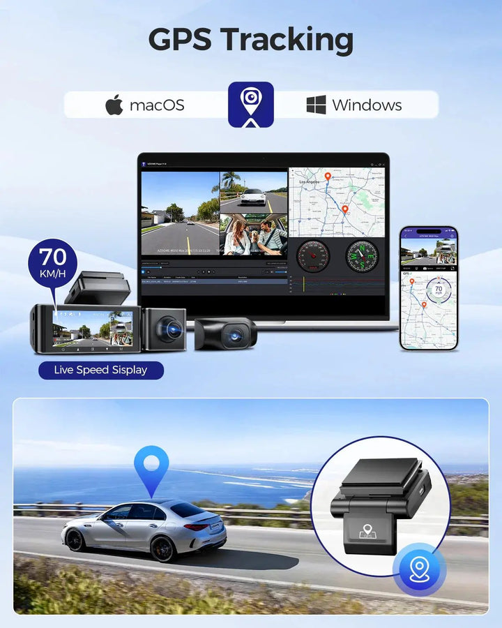 ازدوم M550 مع جي بيي اس لتسجيل السرعة والمسار Azdome Dash cam GPS