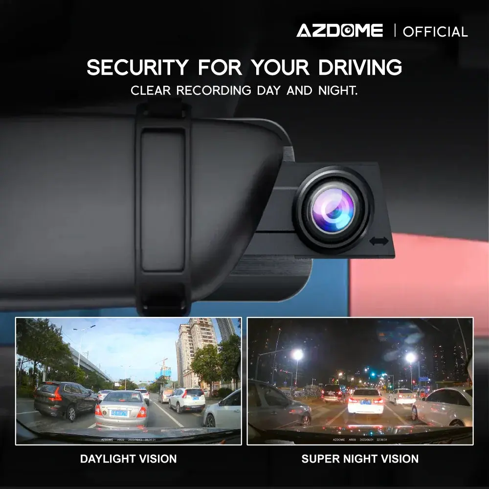 داش كام ازدوم Azdome AR09 مراية مرايا واي فاي كاميرتين جي بي اس شاشة لمس زاوية متسعة رؤية ليلية حساس الحوادث نظام جي داش كام