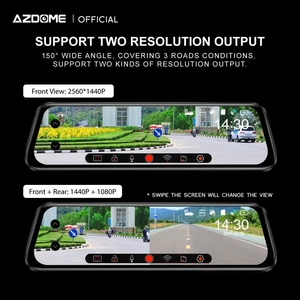 داش كام ازدوم Azdome AR09 مراية مرايا واي فاي كاميرتين جي بي اس شاشة لمس زاوية متسعة رؤية ليلية حساس الحوادث نظام جي داش كام