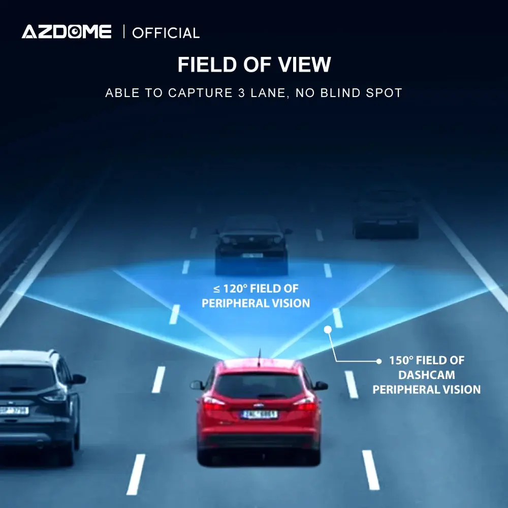 داش كام ازدوم Azdome AR09 مراية مرايا واي فاي كاميرتين جي بي اس شاشة لمس زاوية متسعة رؤية ليلية حساس الحوادث نظام جي داش كام