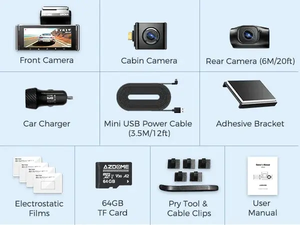 ازدوم داش كام Azdome M550 MAX 4K 3CH ماكس 3 كاميرات أمامية وخلفية وداخلية واي فاي رؤية ليلية جي بي اس مستشعرحوادث نظام تحديد مسار شاشة ركن السيارة داش كام