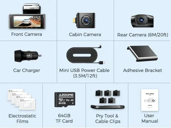 ازدوم داش كام Azdome M550 MAX 4K 3CH ماكس 3 كاميرات أمامية وخلفية وداخلية واي فاي رؤية ليلية جي بي اس مستشعرحوادث نظام تحديد مسار شاشة ركن السيارة داش كام