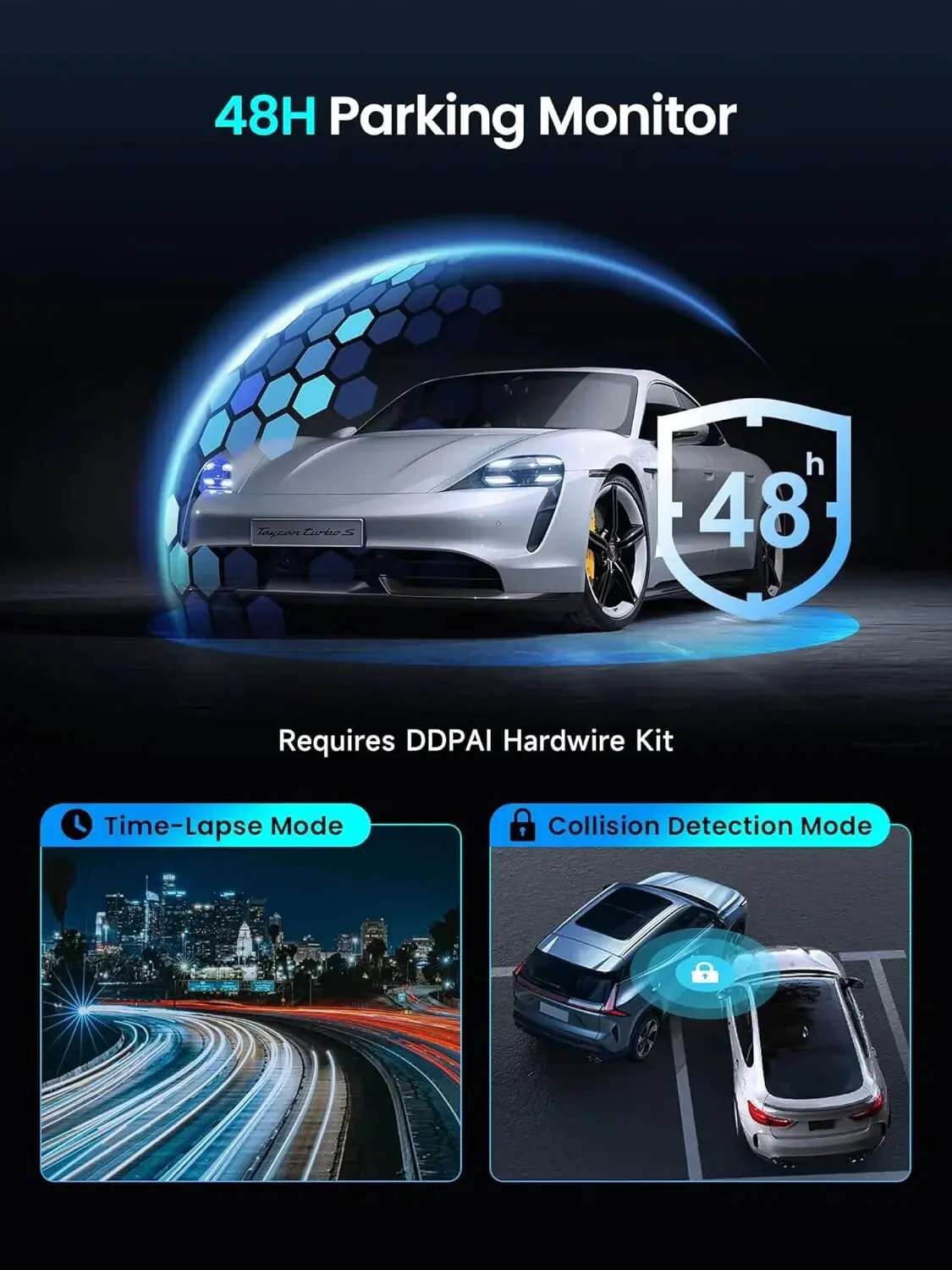 داش كام DDPAI Z50 Pro أمامية وخلفية 4K واي فاي 5G GPS شاشة IPS رؤية ليلية AI مراقبة 48 ساعة ADAS داش كام