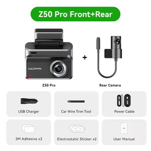 داش كام DDPAI Z50 Pro أمامية وخلفية 4K واي فاي 5G GPS شاشة IPS رؤية ليلية AI مراقبة 48 ساعة ADAS داش كام كاميرا أمامية و خلفية داش كام