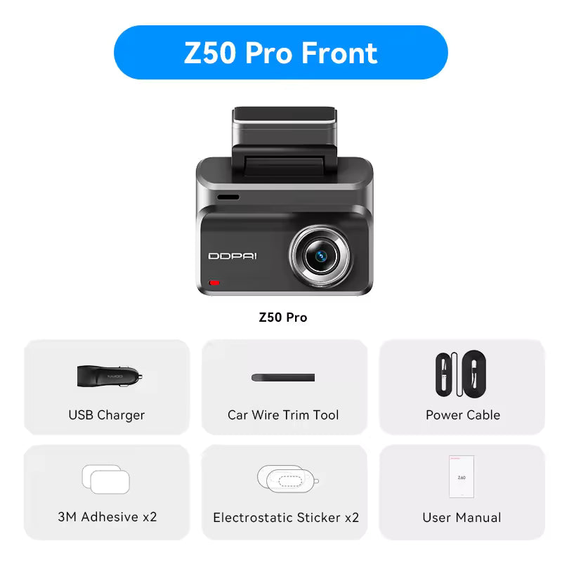 داش كام DDPAI Z50 Pro أمامية وخلفية 4K واي فاي 5G GPS شاشة IPS رؤية ليلية AI مراقبة 48 ساعة ADAS داش كام امامي داش كام