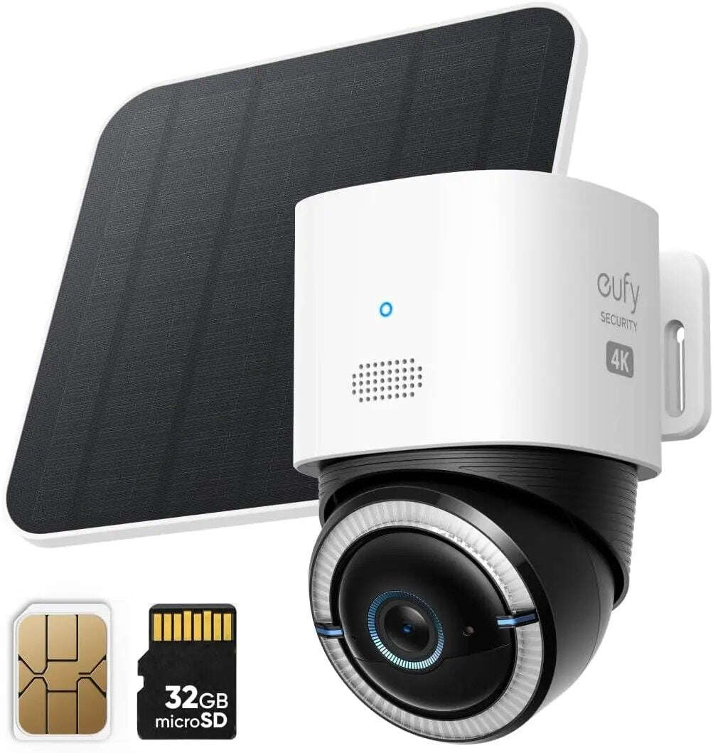 كاميرا مراقبة يوفي eufy Security 4G LTE S330 4K بالطاقة الشمسية خارجية مع الدوران والإمالة اتصال ثنائي 4G وWi-Fi تتبع بالذكاء الاصطناعي مع شريحة بيانات وذاكرة SD كاميرا طاقة شمسية