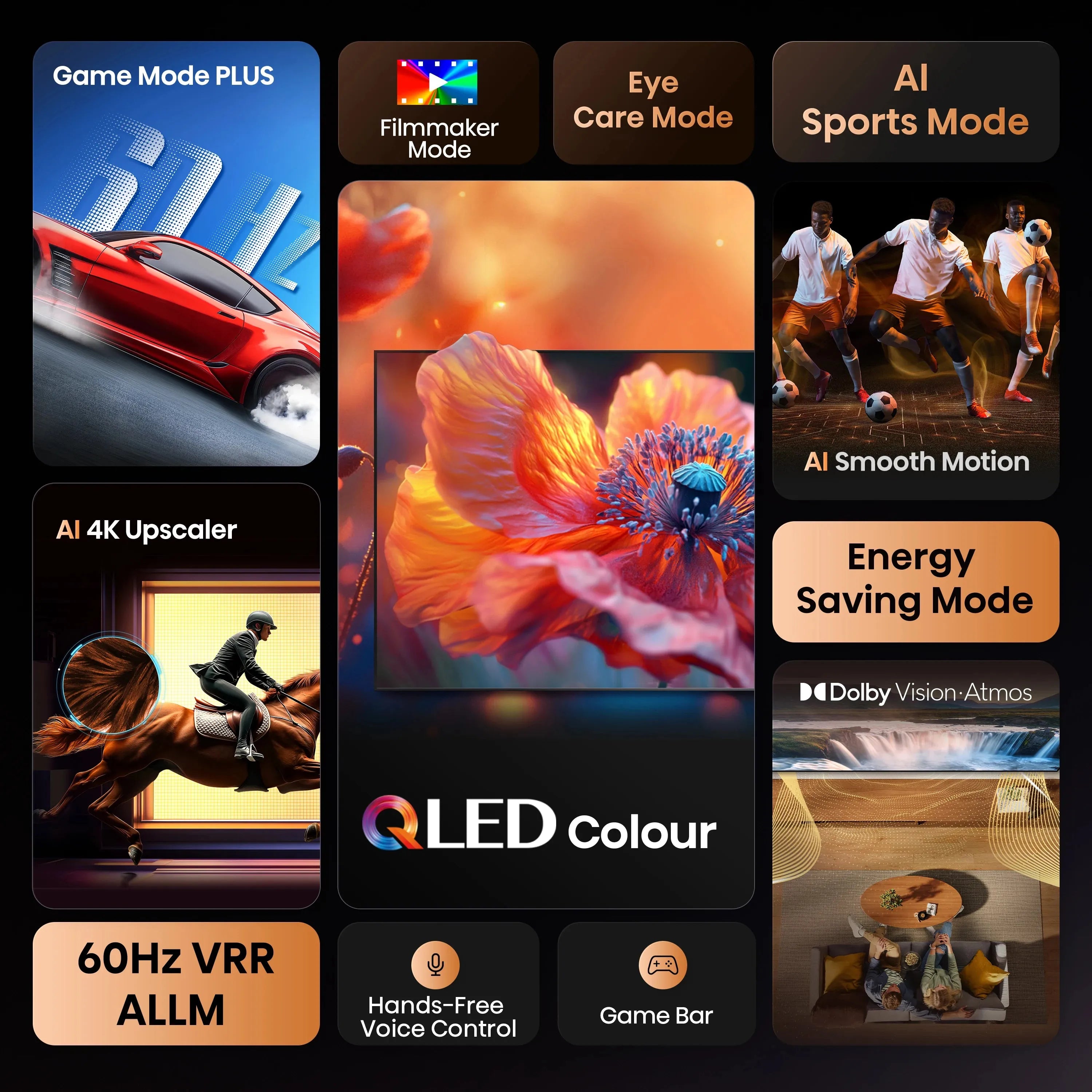 تلفزيون هايسنس Q6 QLED 4K - 55/65/75 بوصة - بذكاء الاصطناعي دولبي فيوجن Dolby Vision Atmos - AI Upscaler - تحكم صوتي تلفزيونات وشاشات