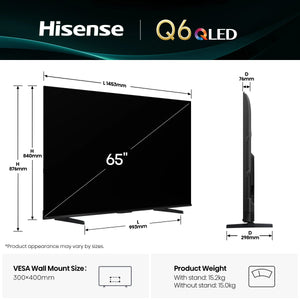تلفزيون هايسنس Q6 QLED 4K - 55/65/75 بوصة - بذكاء الاصطناعي دولبي فيوجن Dolby Vision Atmos - AI Upscaler - تحكم صوتي Q6Q 65inch 3 - 7 ايام تلفزيونات وشاشات