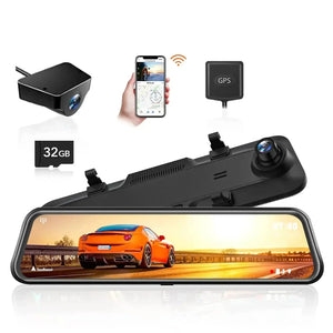كاميرا داش كام سيارة الذيب WOLFBOX G840H واي فاي 2.5K+1080P مرآة امامية و خلفية GPS مسجل قيادة ذكي شاشة لمس داش كام خلال 3-4 ايام داش كام
