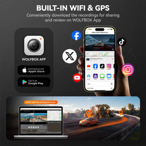 كاميرا داش كام سيارة الذيب WOLFBOX G840H واي فاي 2.5K+1080P مرآة امامية و خلفية GPS مسجل قيادة ذكي شاشة لمس داش كام