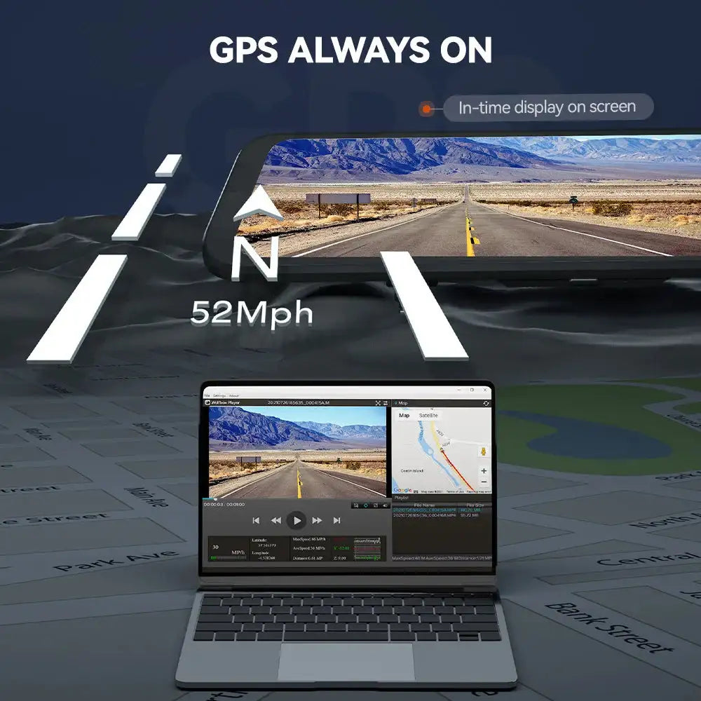 كاميرا داش كام سيارة الذيب WOLFBOX G840H واي فاي 2.5K+1080P مرآة امامية و خلفية GPS مسجل قيادة ذكي شاشة لمس داش كام