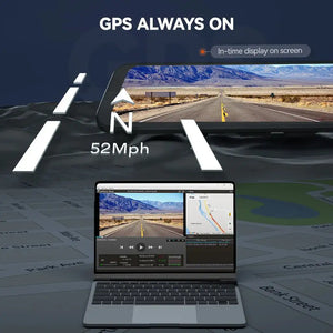 كاميرا داش كام سيارة الذيب WOLFBOX G840H واي فاي 2.5K+1080P مرآة امامية و خلفية GPS مسجل قيادة ذكي شاشة لمس داش كام