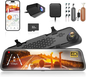 كاميرا داش كام الذيب لسيارة WOLFBOX G840S بشاشة 12 بوصة IPS - داش كام 4K مرآة رؤية خلفية مع GPS، تسجيل فيديو، رؤية ليلية HD، كاميرا مزدوجة، مسجل DVR، مراقبة الركن sweety1 داش كام