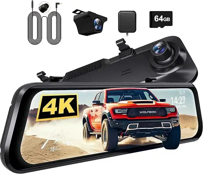 كاميرا داش كام لسيارة WOLFBOX G850 PRO 4K WiFi بشاشة 12 بوصة - مرآة داش كام مع ADAS وBSD، واي فاي 5.8 جيجاهرتز، تحكم صوتي، مسجل DVR، مرآة رؤية خلفية ذكية sweety1 داش كام